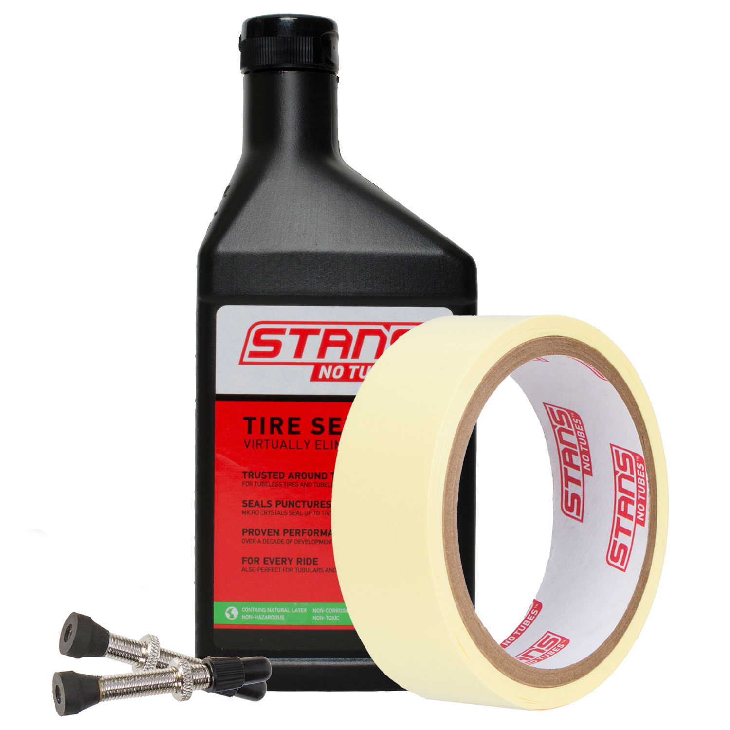 Stan's NoTubes Bundle-Offer Tubeless Tire Sealant 473 ml  + Tubeless Rim Tape 25 mm x 9 m + Tubeless Valve Kit