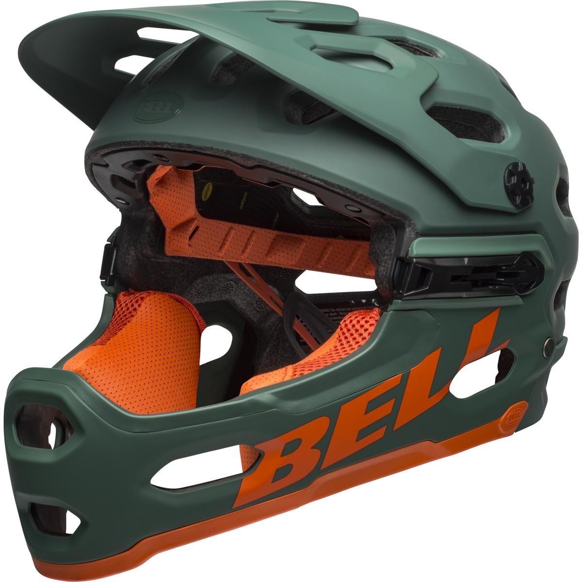 Bell Downhill-MTB Helm Super 3R MIPS Matt Dunkelgrün/Orange