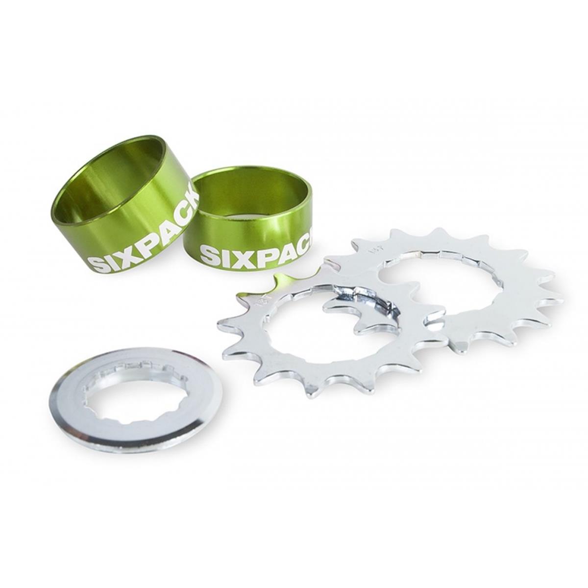 Sixpack Kit de conversion Single Speed  Electric Green, incl. 2 Chainrings (13 & 15T), fits 8/9710-speed Shimano/Sram Freewheels