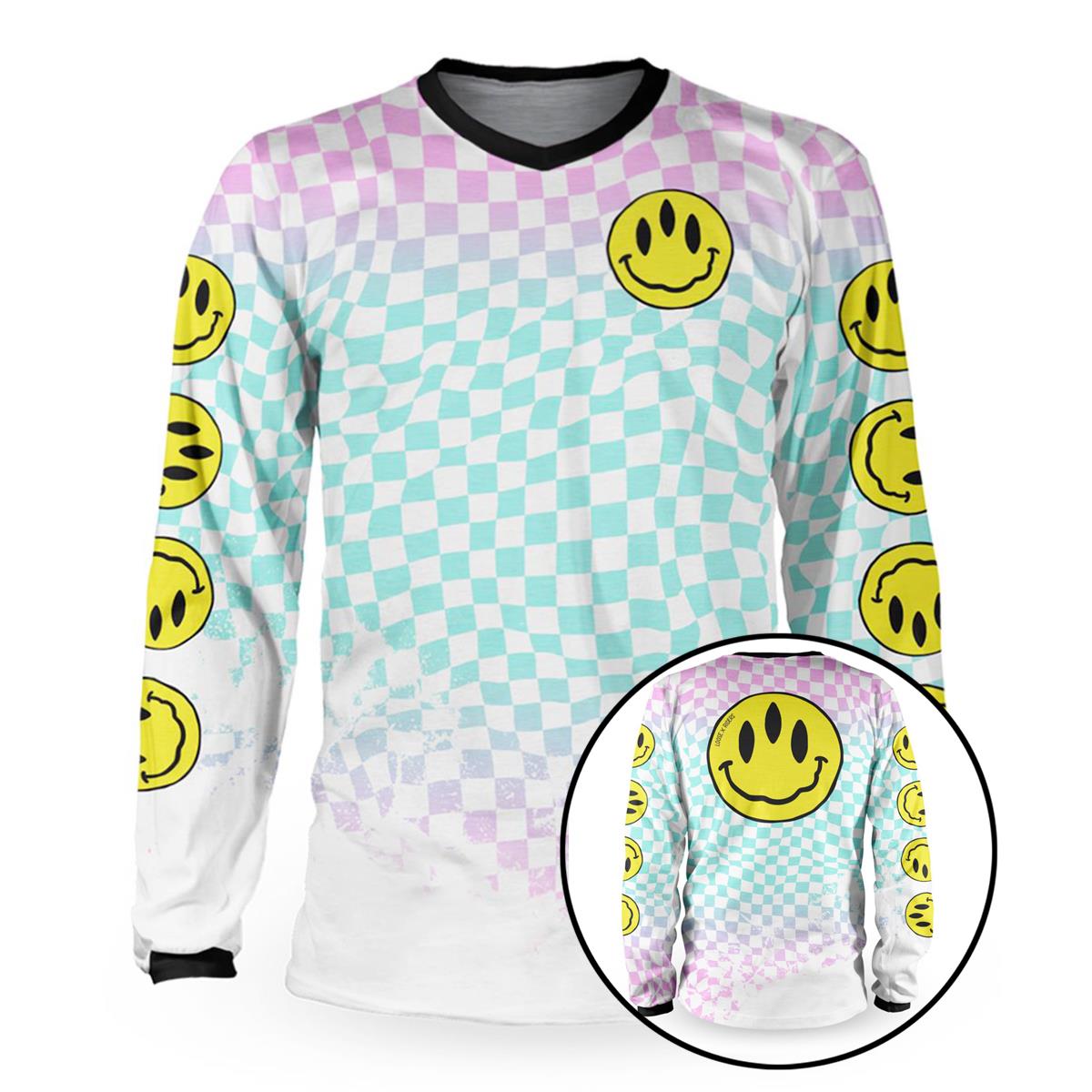 Loose Riders Downhill Jersey Long Sleeve Cult Of Shred Stoked! 80's White/Turquoise/Pink