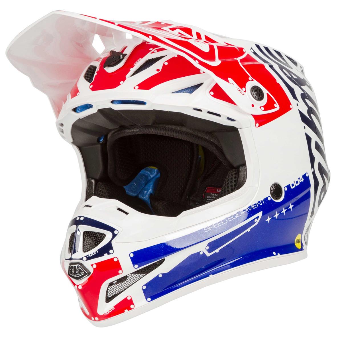 Troy Lee Designs Motocross-Helm SE4 Polyacrylite MIPS Factory - Weiß/Blau