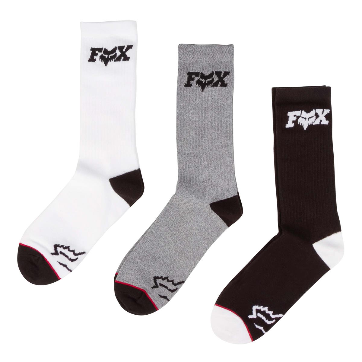 Fox Socks FoxHeadX Crew 3 Pack, Gray/White/Black