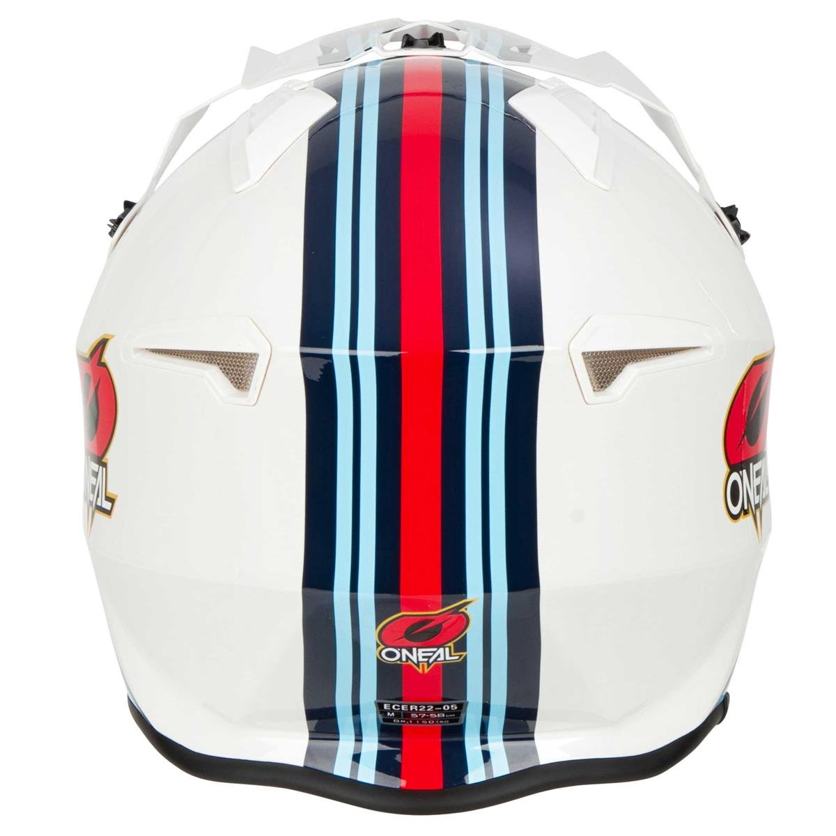 Oneal Volt MN1 Trials Open Face Motorcycle Helmet Peak Off-Road White Red Blue 