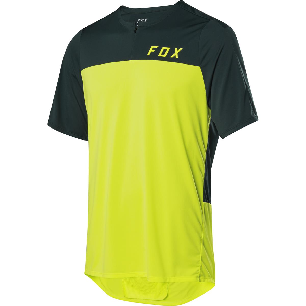 Fox MTB Jersey Zip Short Sleeve Flexair Fluo Yellow