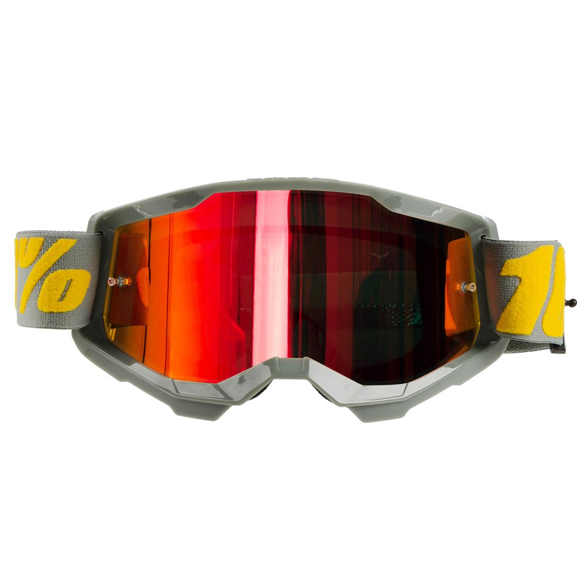 Adult 100% Strata 2 MX Motocross Goggles Izipizi Frame with Red Mirror Lens 