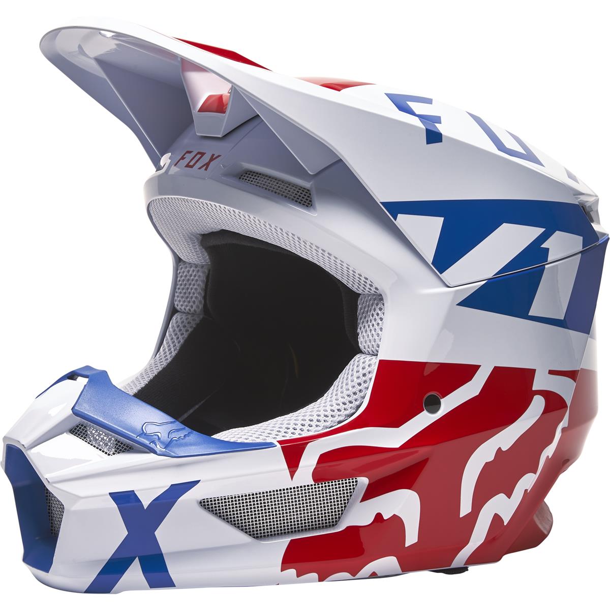 Fox Motocross-Helm V1 Skew - Weiß/Rot/Blau