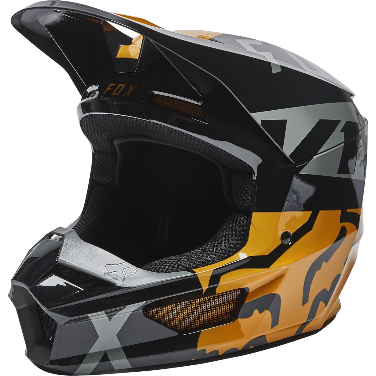 Fox Motocross-Helm V1 Skew - Schwarz/Gold