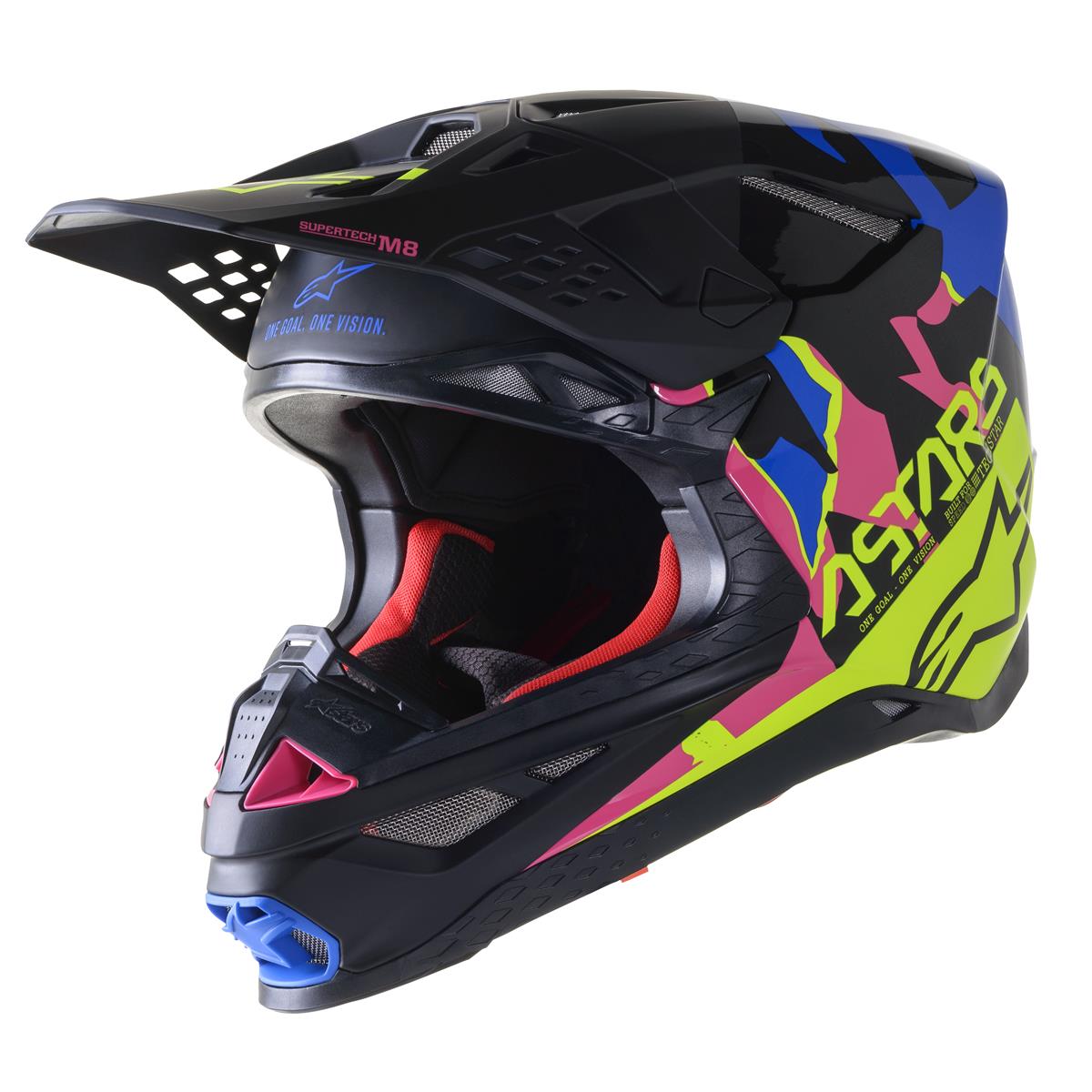 Alpinestars MX Helmet Supertech S-M8 Echo - Black/Blue/Yellow/Neon Pink