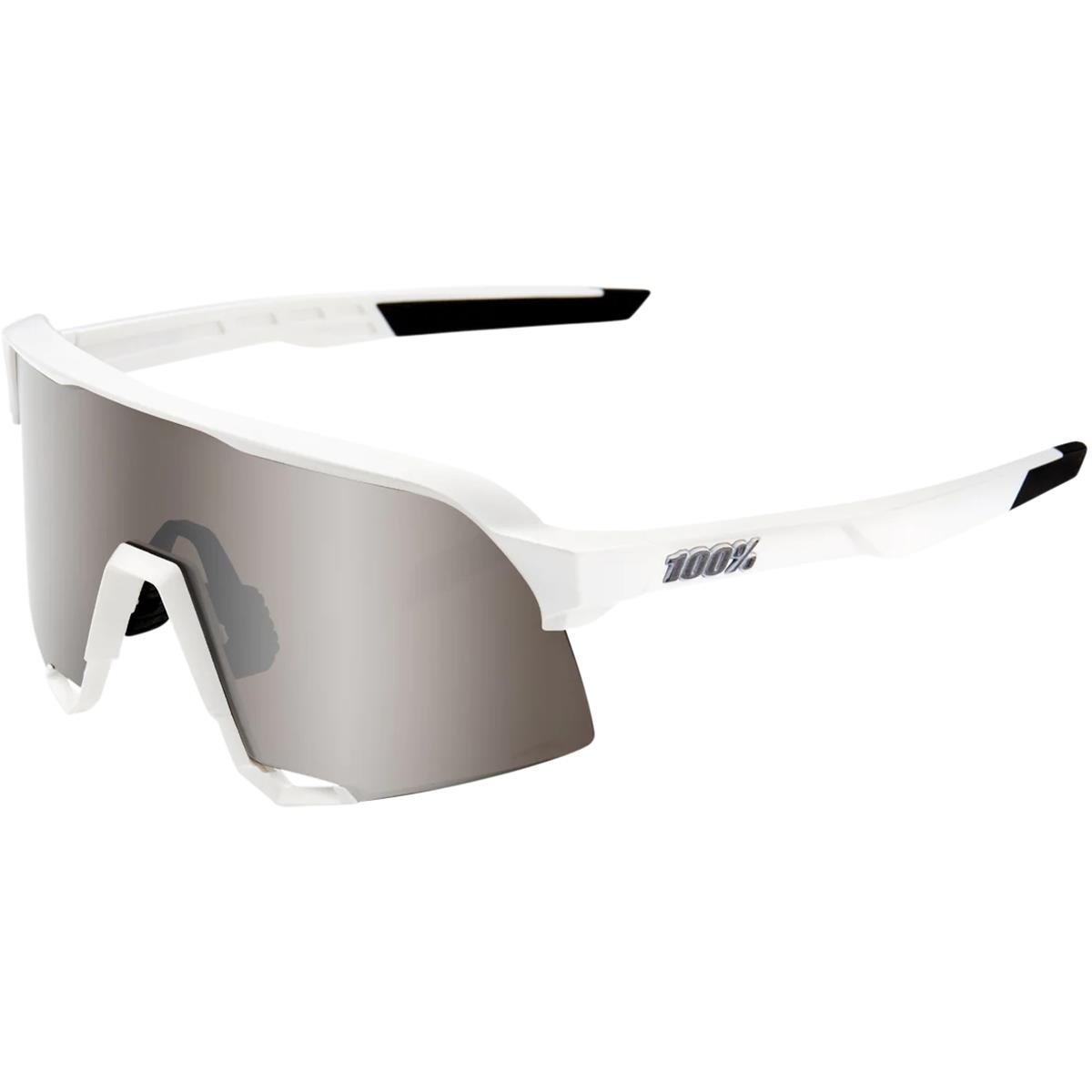 100% MTB Sport Glasses S3 Matte White HiPER Silver - HiPER Silver Mirror Lens