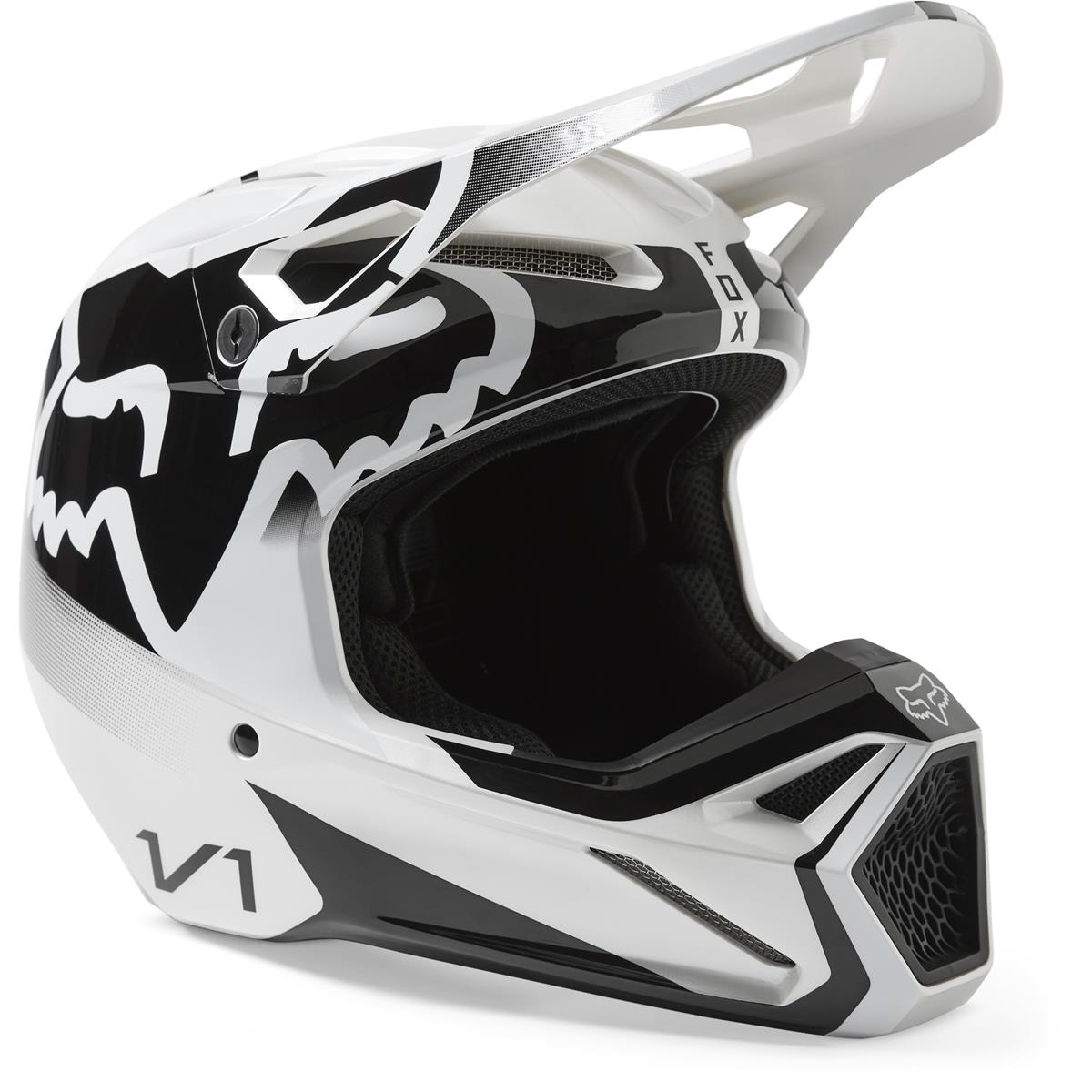 Fox Kids Motocross-Helm V1 Leed Schwarz/Weiß
