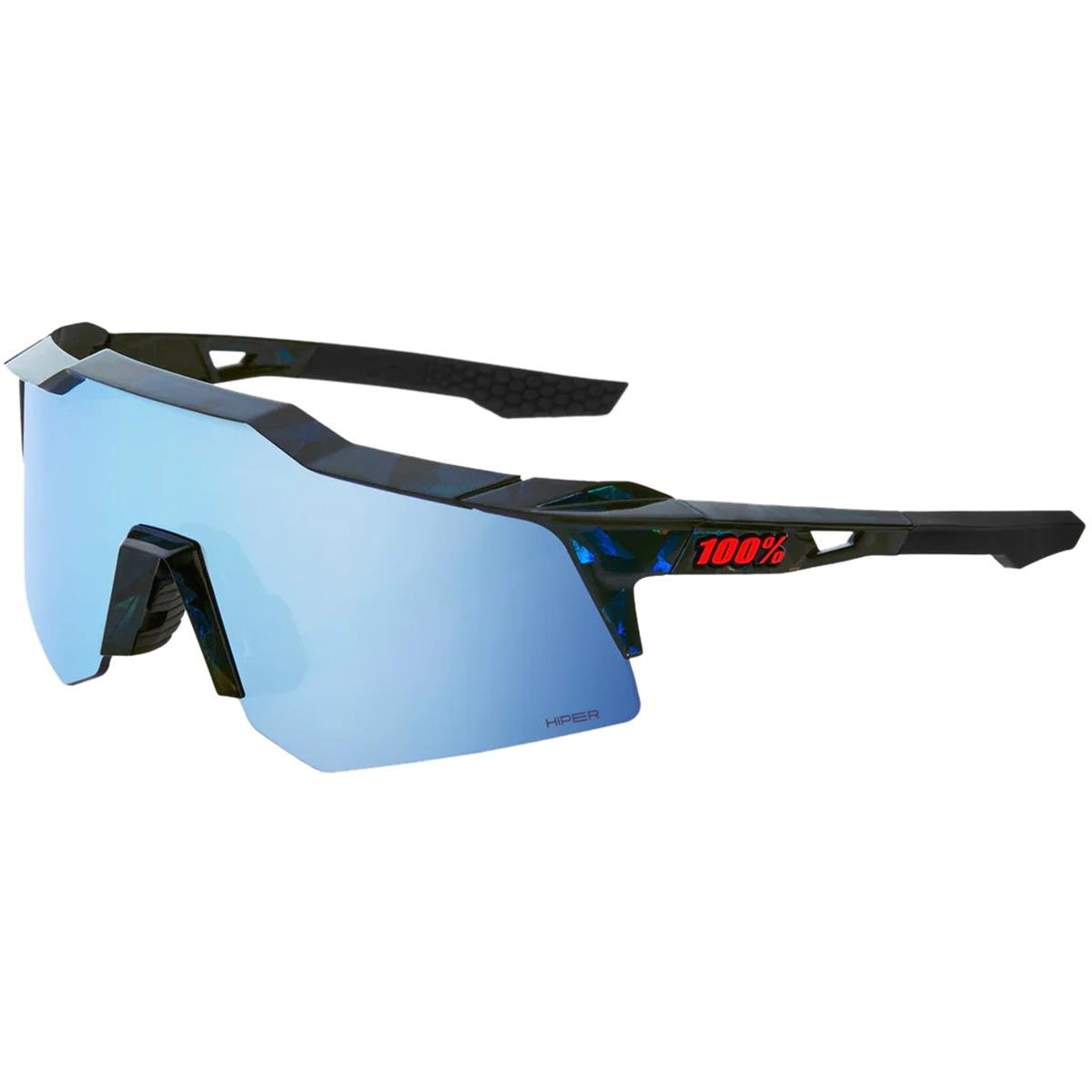 100% MTB-Sportbrille Speedcraft XS Black Holographic - HiPER Blue Multilayer Mirror Lens