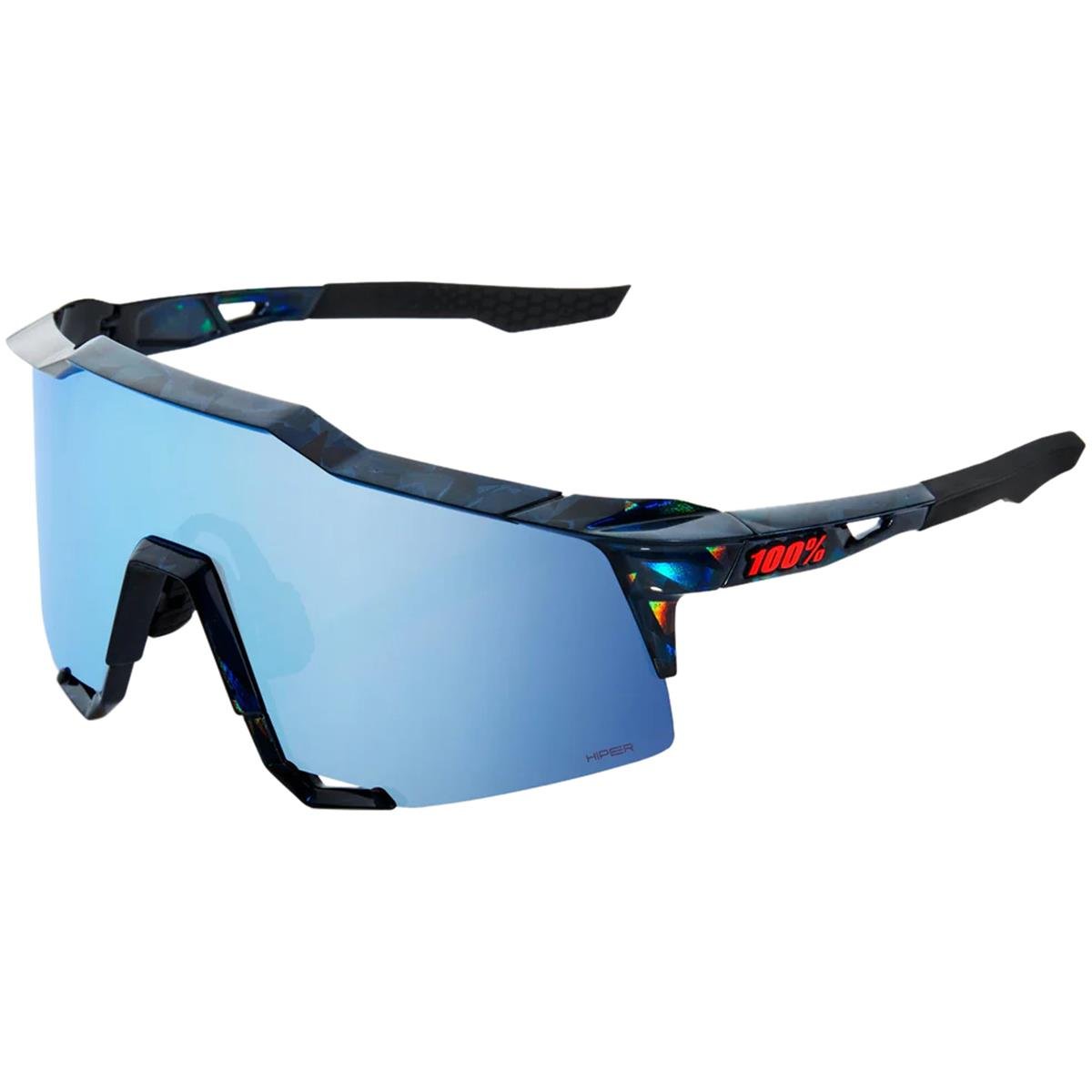 100% MTB Sport Glasses Speedcraft Black Holographic - HiPER Blue Multilayer Mirror Lens
