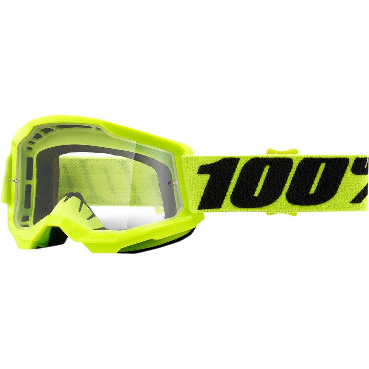 100% Kids Goggle Strata 2 Fluo Yellow - Clear, Anti Fog