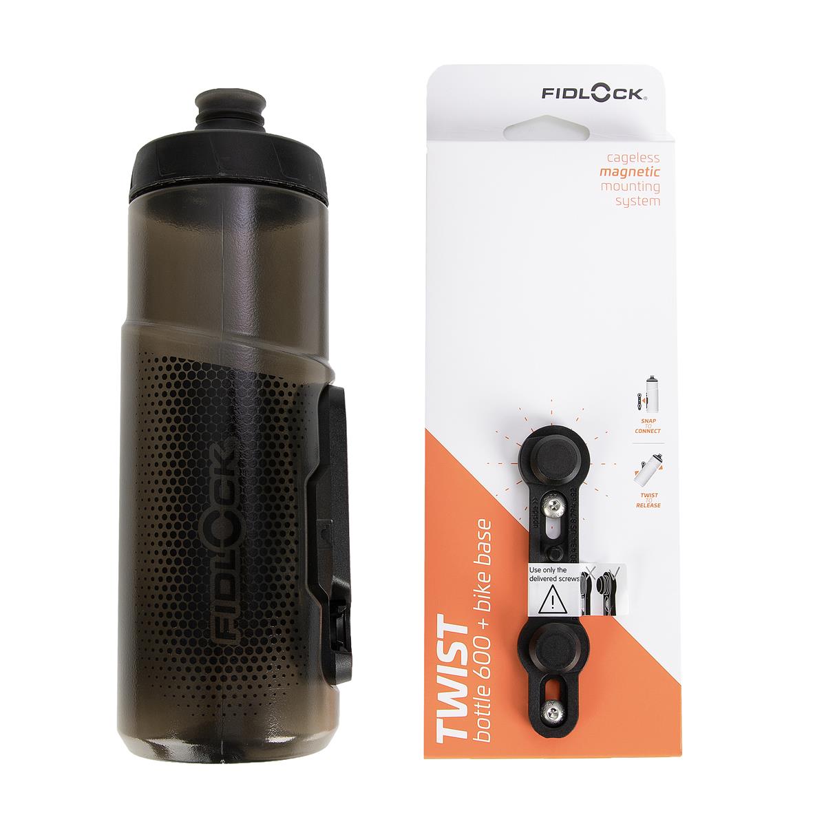 Fidlock Water Bottle with Bike Base Twist Set 600 ml + Bike Base, Transparent/Black