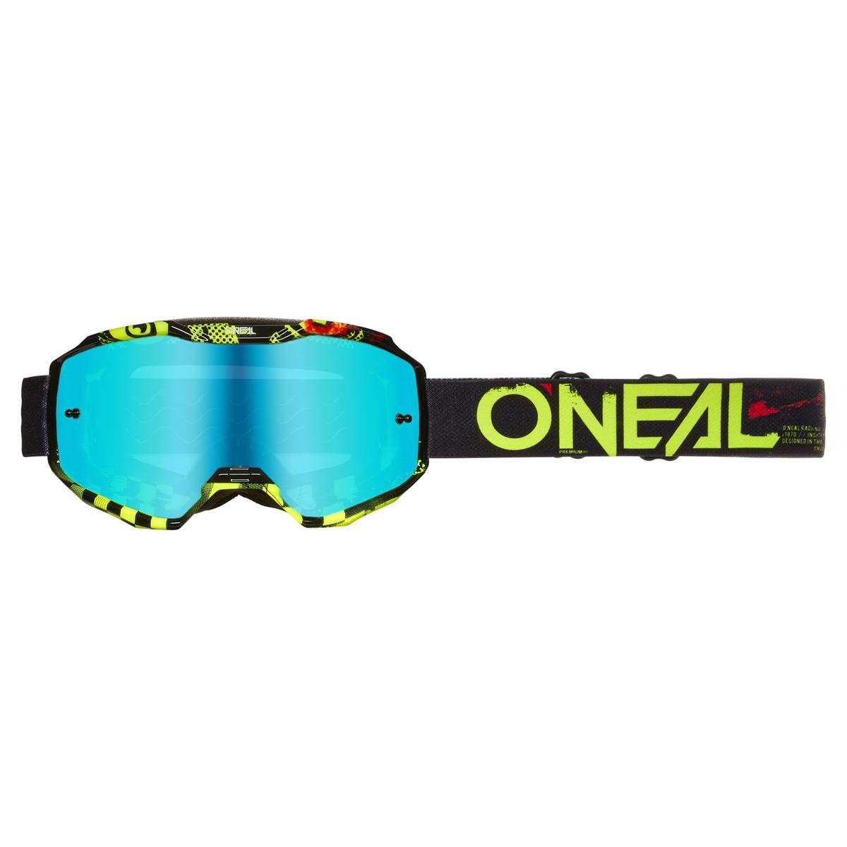 O'Neal MX Goggle B10 Attack Black/Neon Yellow - Radium Blue