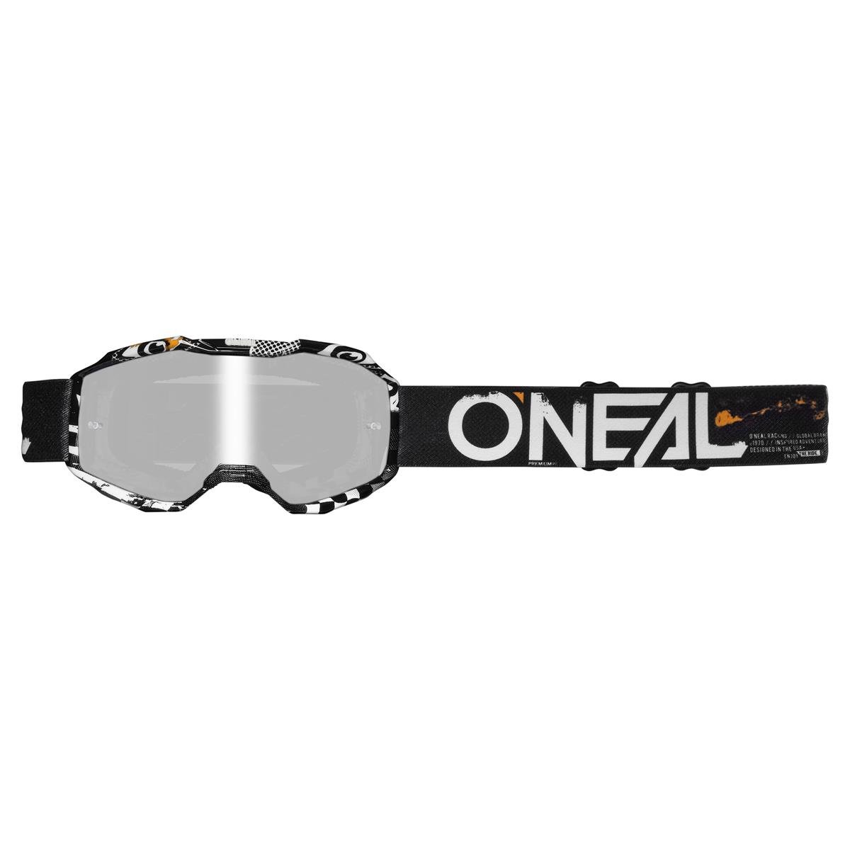 O'Neal Kids Crossbrille B10 Attack Schwarz/Weiß - Silber verspiegelt