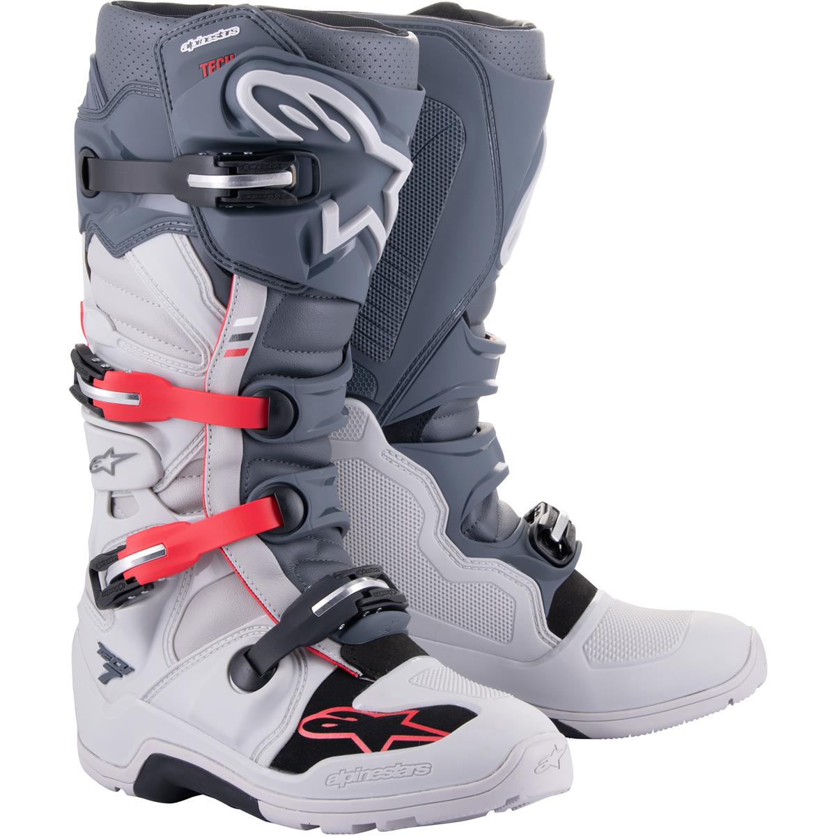 Alpinestars MX Boots Tech 7 Enduro Light Gray/Dark Gray/Red