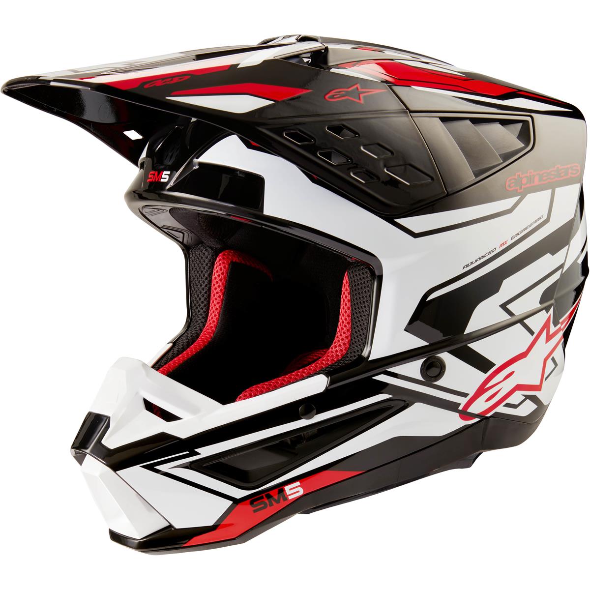 Alpinestars Motocross-Helm S-M5 Action 2 - Schwarz/Weiß/Rot/Glossy