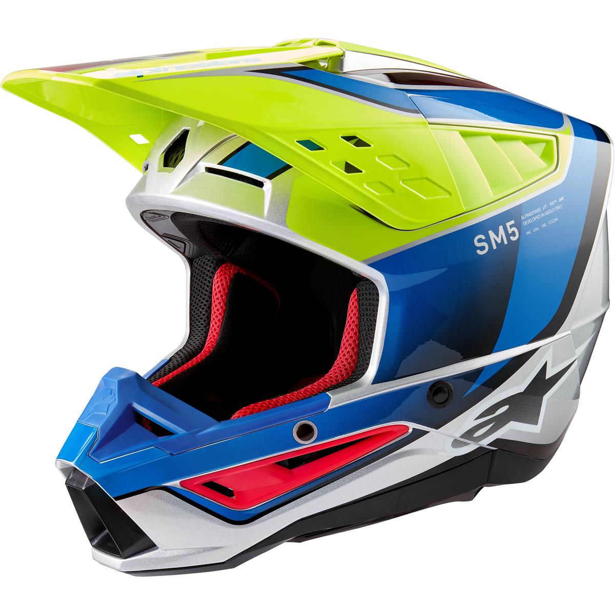 Alpinestars Motocross-Helm S-M5 Sail - Flo Gelb/Blau/Silber/Glossy