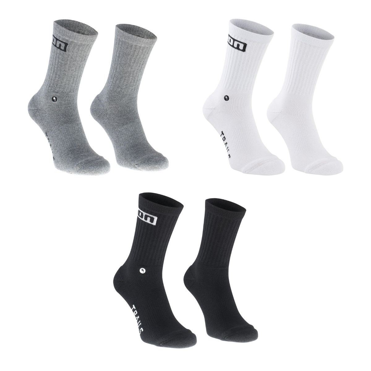 ION MTB Socken Logo Set: 3-teilig, Grau/Weiß/Schwarz