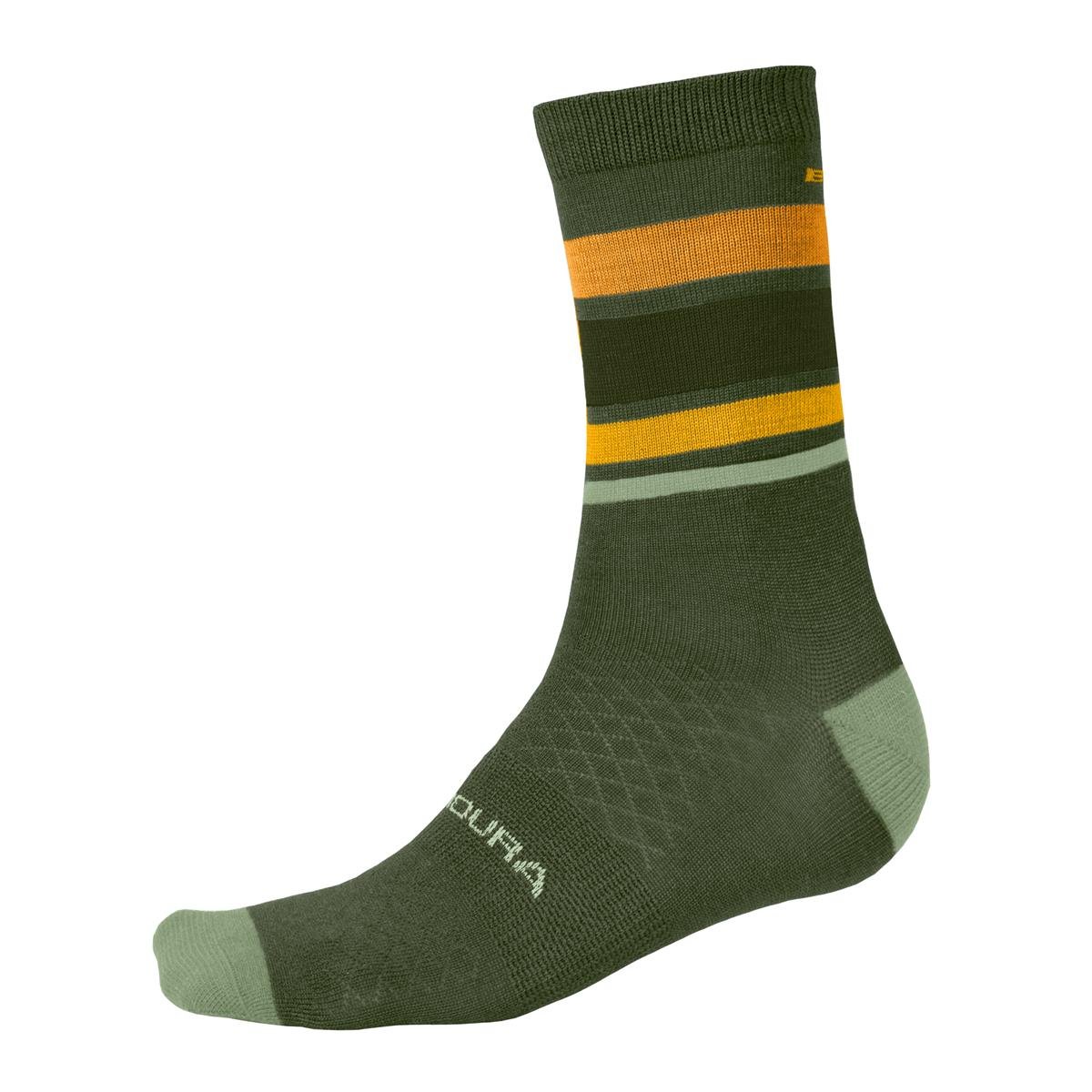 Endura MTB Socks BaaBaa Merino Stripe Olive Green