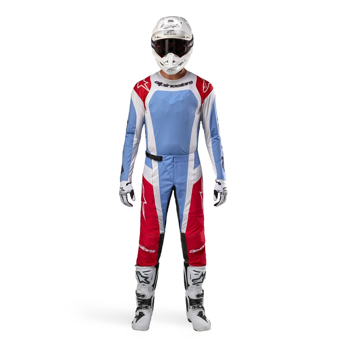 Alpinestars MX Gear Kit Techstar Set: 2 pieces, Ocuri - Light Blue/Mars Red/White
