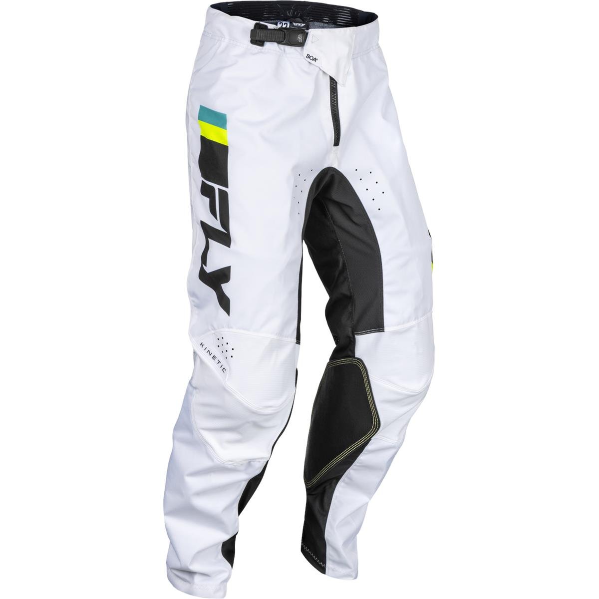 Fly Racing MX Pants Kinetic BOA Prix - White/Black/Hi-Vis