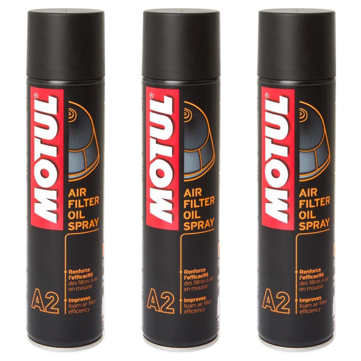 Motul Spray Olio Filtro Aria A2 Set: 3 pezzi, 400 ml ciascuno
