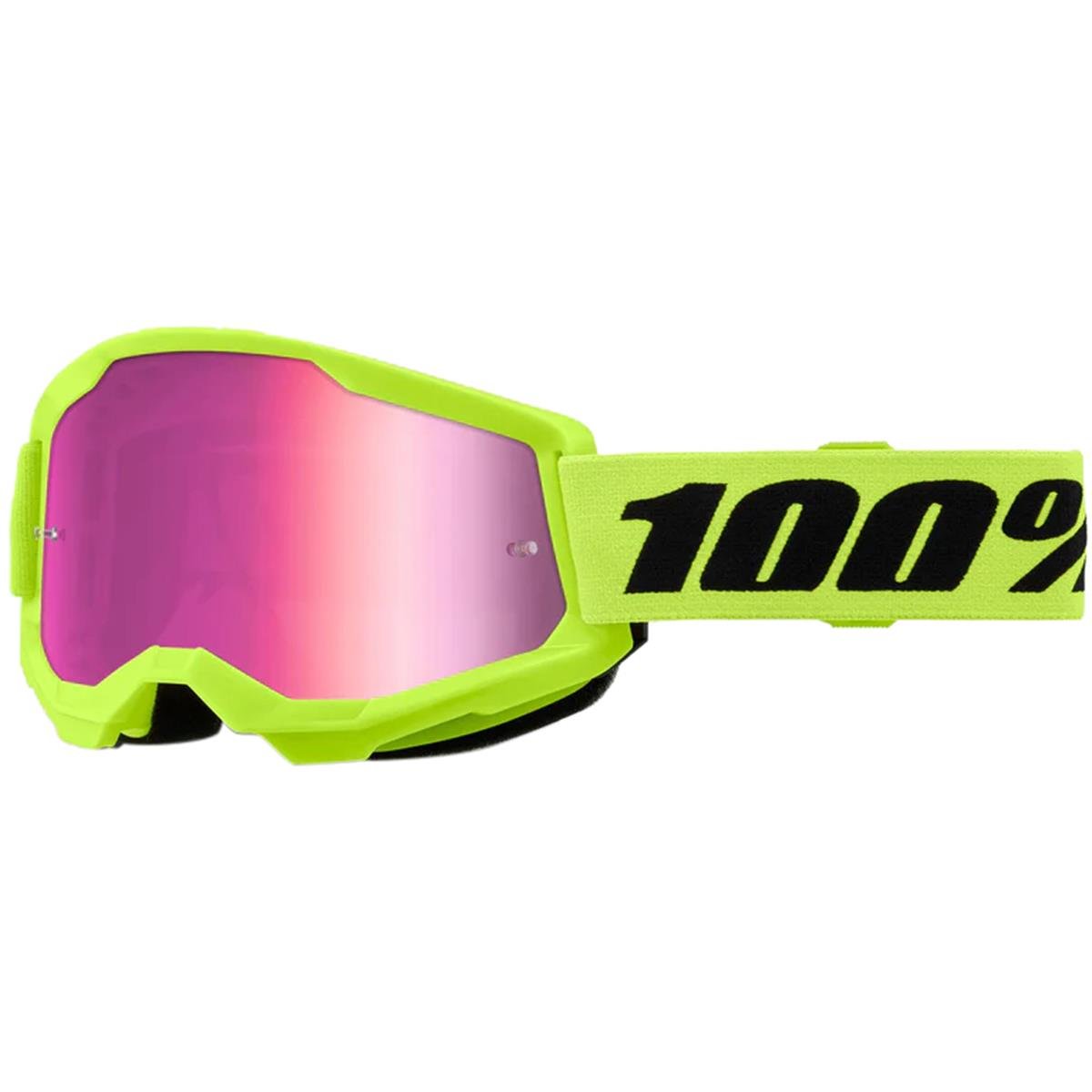 100% Goggle Strata Gen. 2 Neon Yellow - Mirror Pink, Anti-Fog