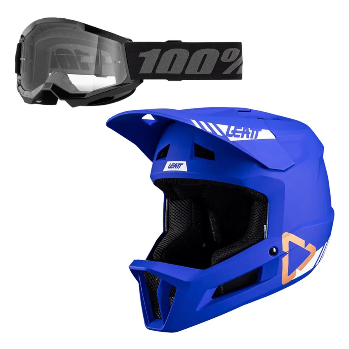 Leatt Kids Downhill Helm-Kit 1.0 Gravity / Strata Gen. 2 Set: 2-teilig, Ultra Blau/Schwarz