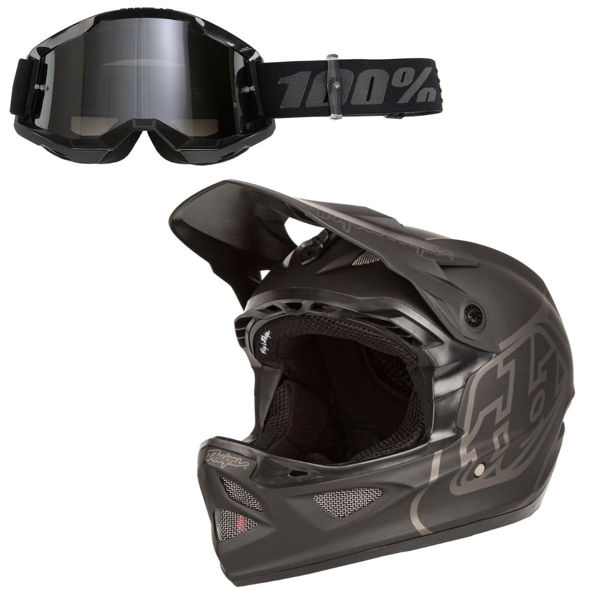 Troy Lee Designs Downhill Helm-Kit D3 Fiberlite / Strata Gen. 2 Set: 2-teilig, Schwarz, Mirror Silver