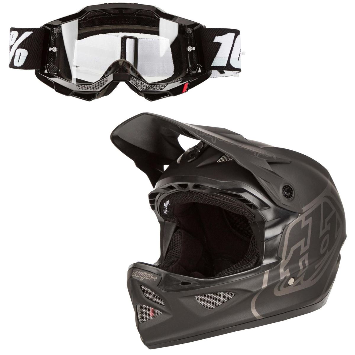 Troy Lee Designs Downhill Helm-Kit D3 Fiberlite / Accuri Gen. 2 OTG Set: 2-teilig, Schwarz