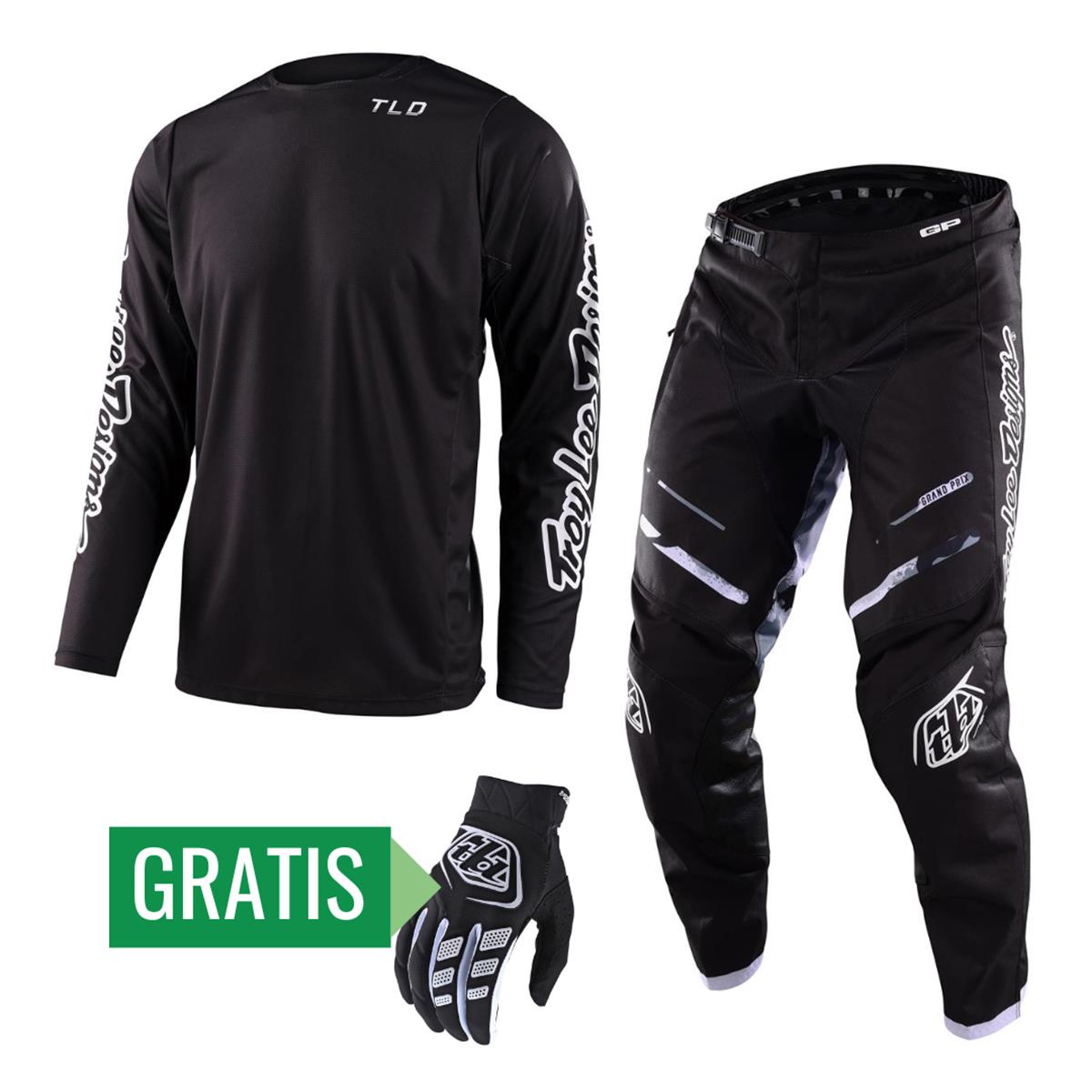 Troy Lee Designs MX Gear Kit GP Pro Incl. FREE Glove, Mono Black/Camo Black/White