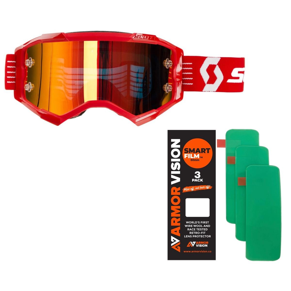 Scott Maschera Fury / Armor Vision Set: 2 pezzi, Bright Red - Orange Chrome Works + Smart Film Lens Protector