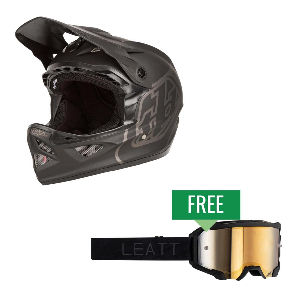Troy Lee Designs Kit Casque Downhill D3 Fiberlite / Velocity 4.5 IRIZ Incl. lunettes de protection gratuites, Noir