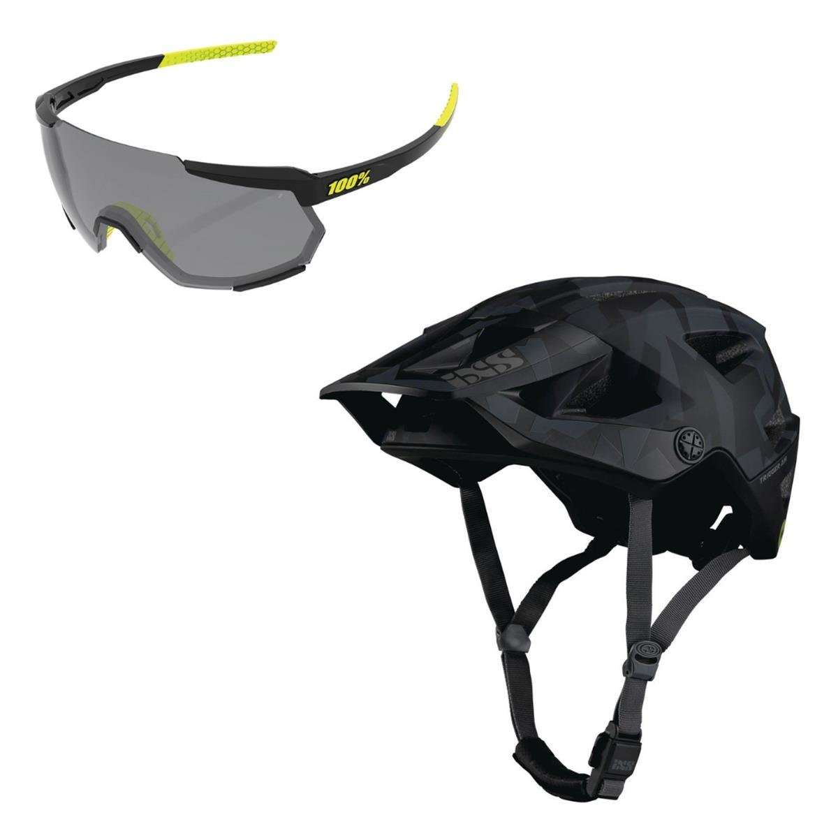 IXS Enduro Helmet Kit Trigger AM / Racetrap Set: 2 pieces, Black, Gloss Black