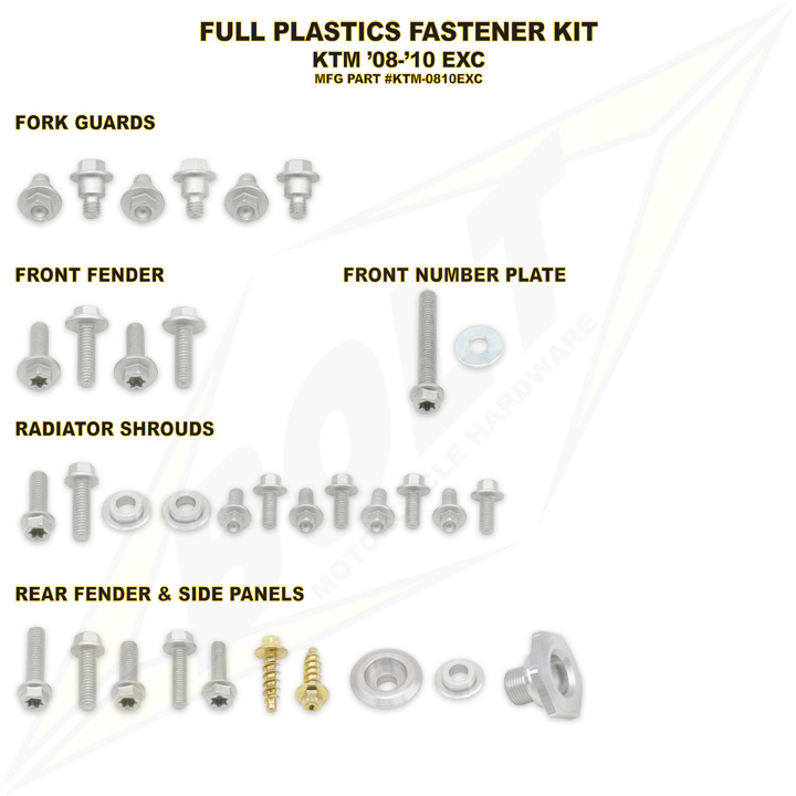 Bolt Fastener Kit Works for Plastics, KTM EXC 08-11