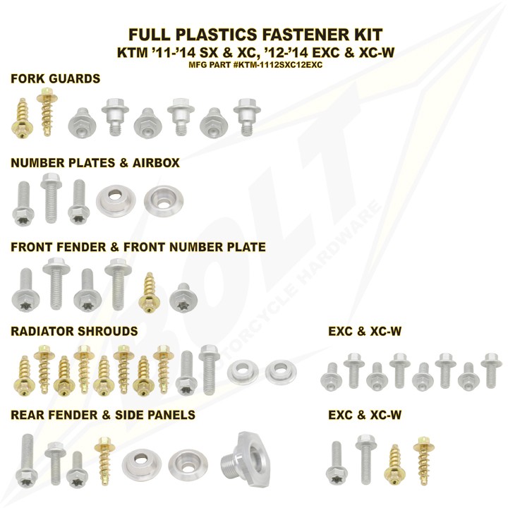 Bolt Kit de Vis Works for Plastics, KTM EXC 12-16, SX 11-15