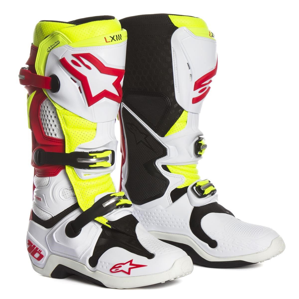 Alpinestars Bottes MX Tech 10 White/Red/Fluo Yellow - Vented