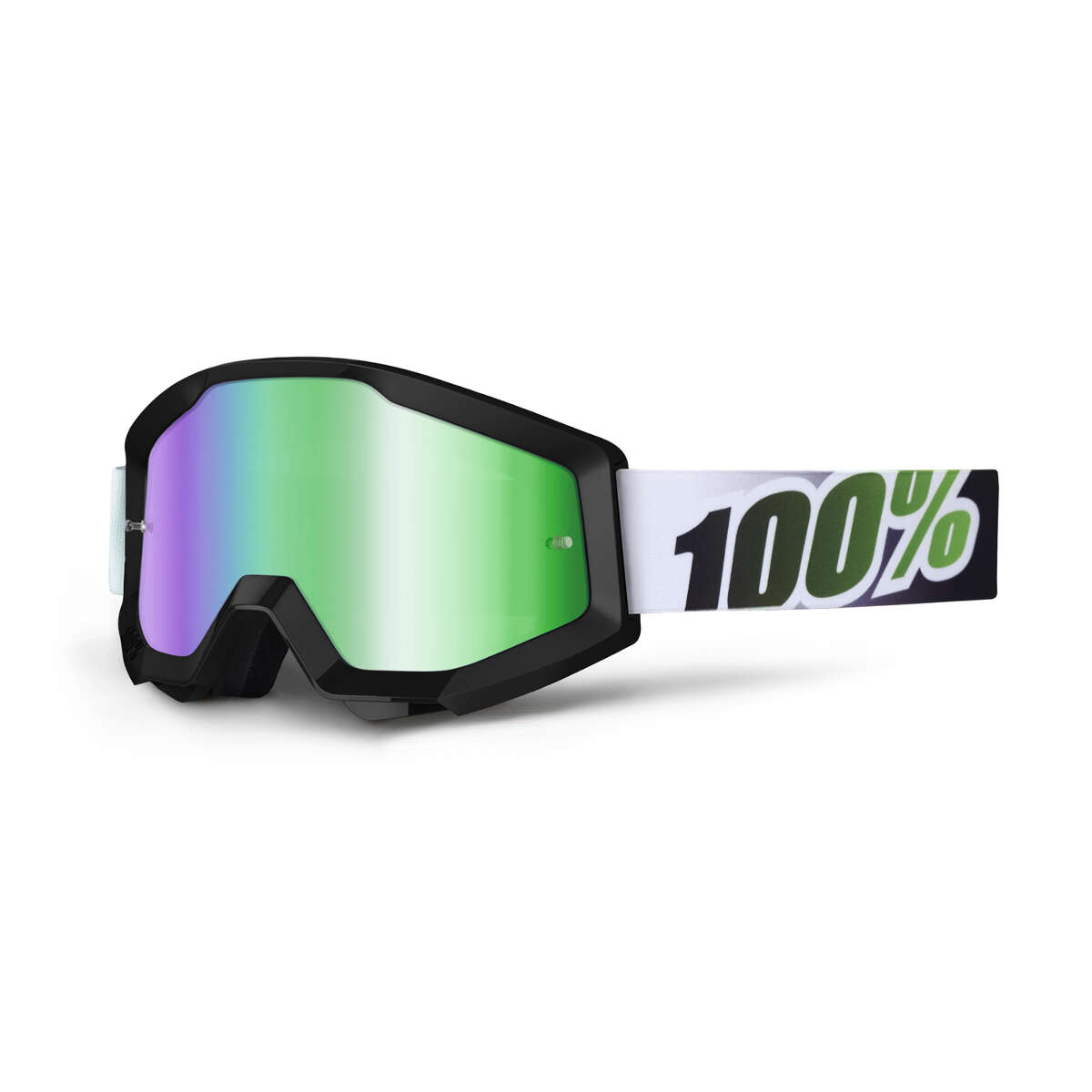 100% Crossbrille The Strata Black/Lime - Grün verspiegelt Anti-Fog