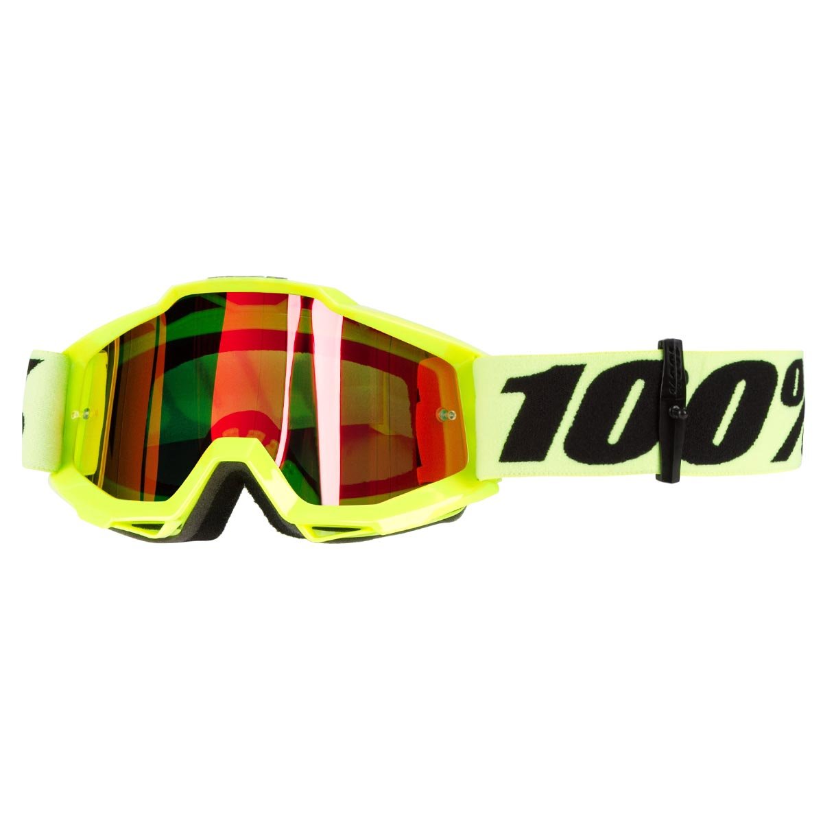 100% Kids Crossbrille Accuri Fluo Yellow - Rot verspiegelt Anti-Fog