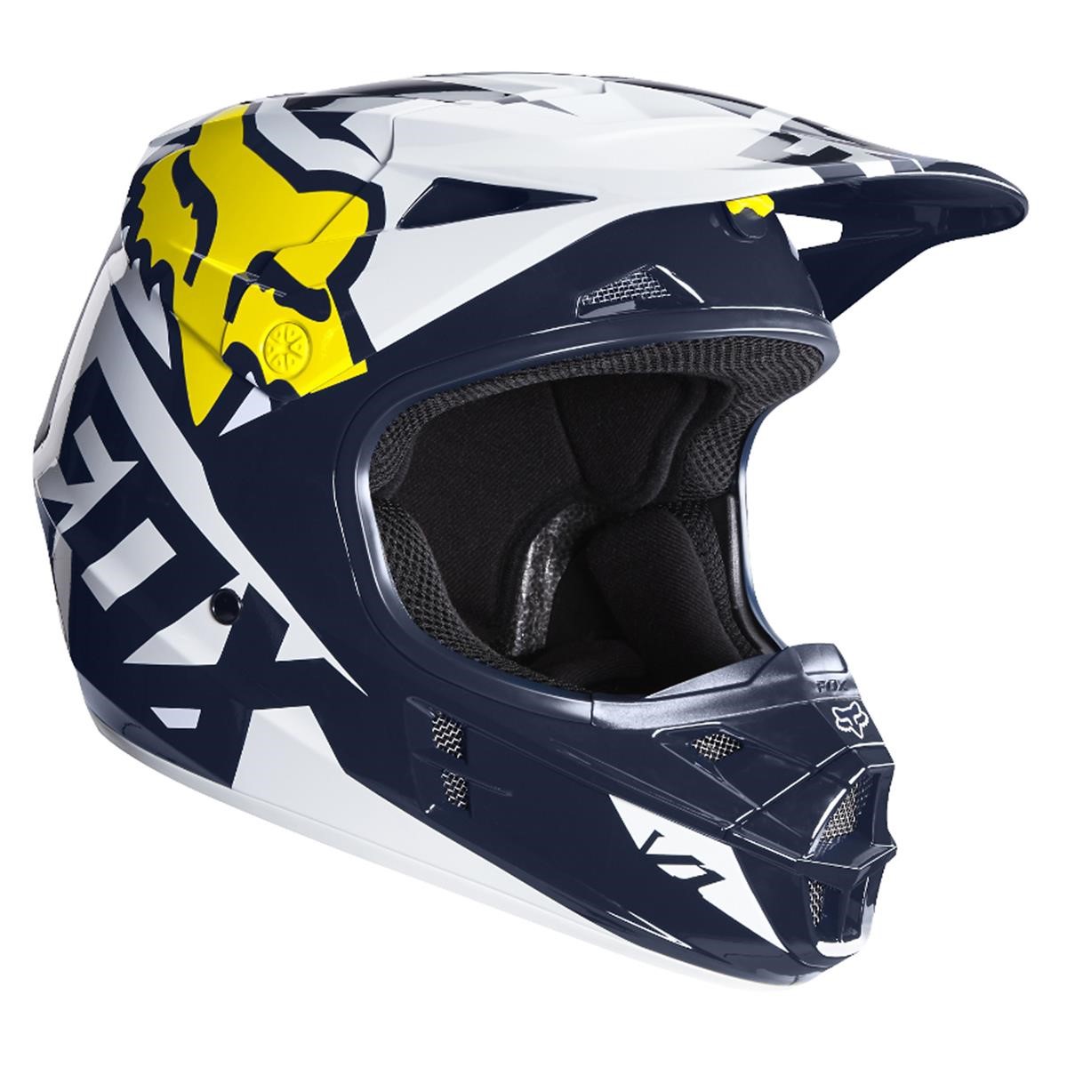 Fox Casque MX V1 Race White/Yellow - Special Edition