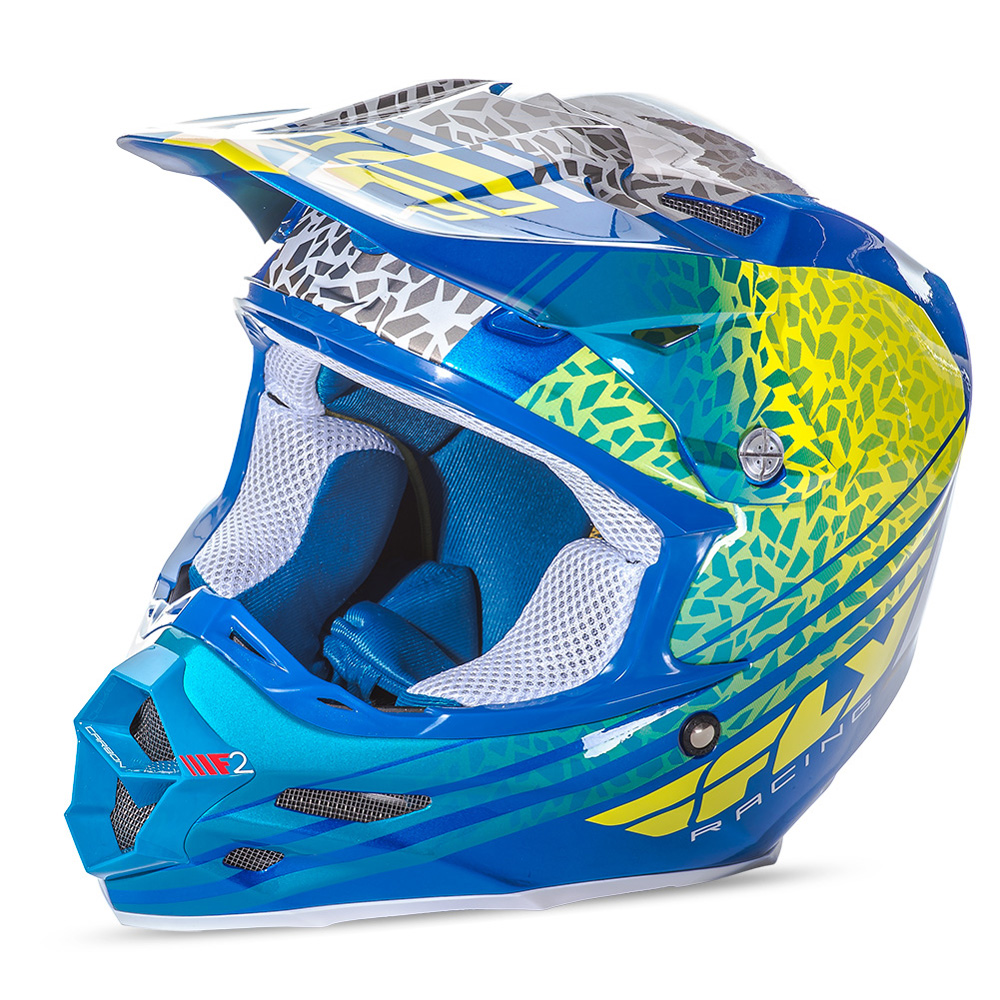 Fly Racing Motocross-Helm F2 Carbon Animal - Gelb/Blau/Weiß
