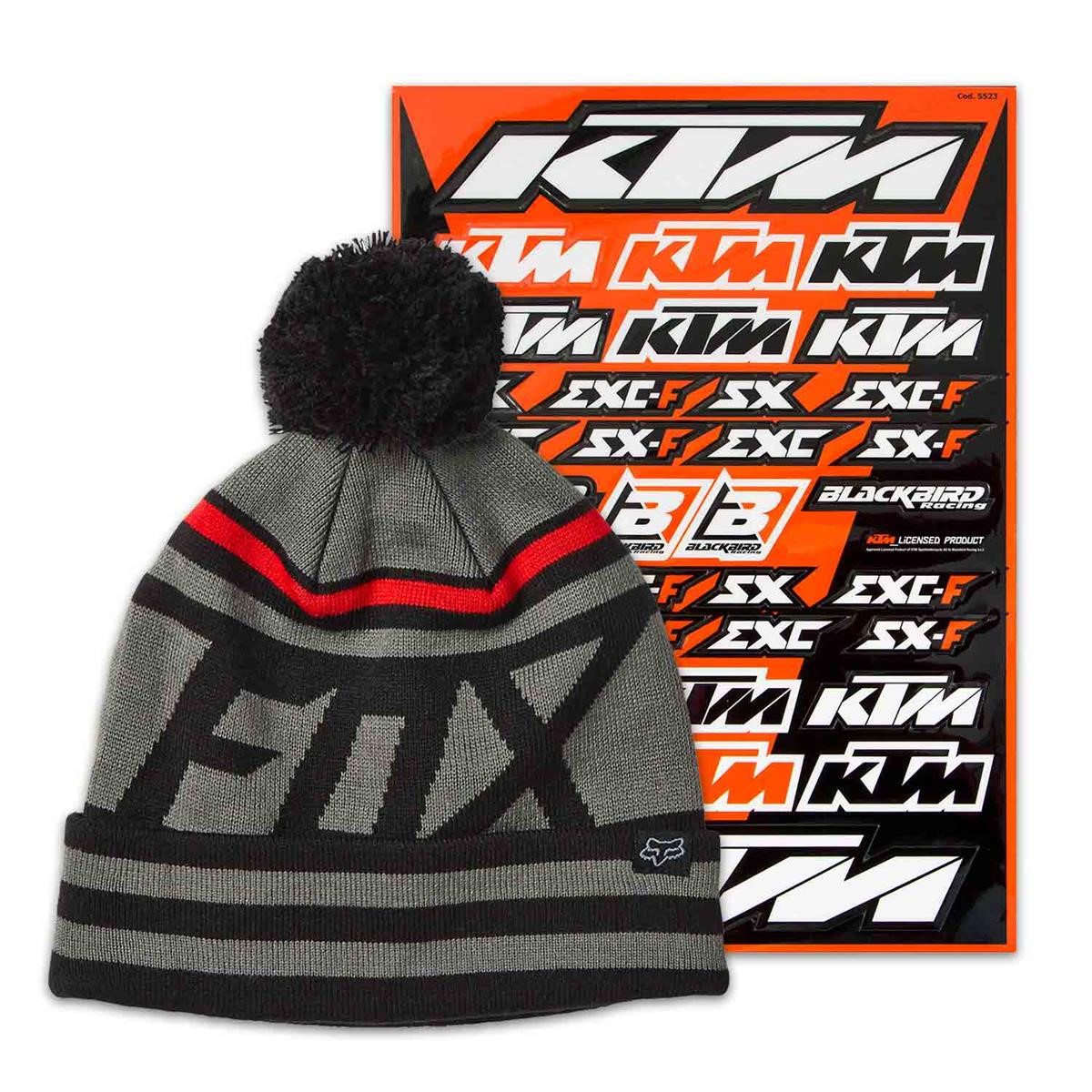 Fox Bundle-Offerta Fox Fox Fist Up Beanie + Blackbird Racing Sticker Kit  Grey/Black