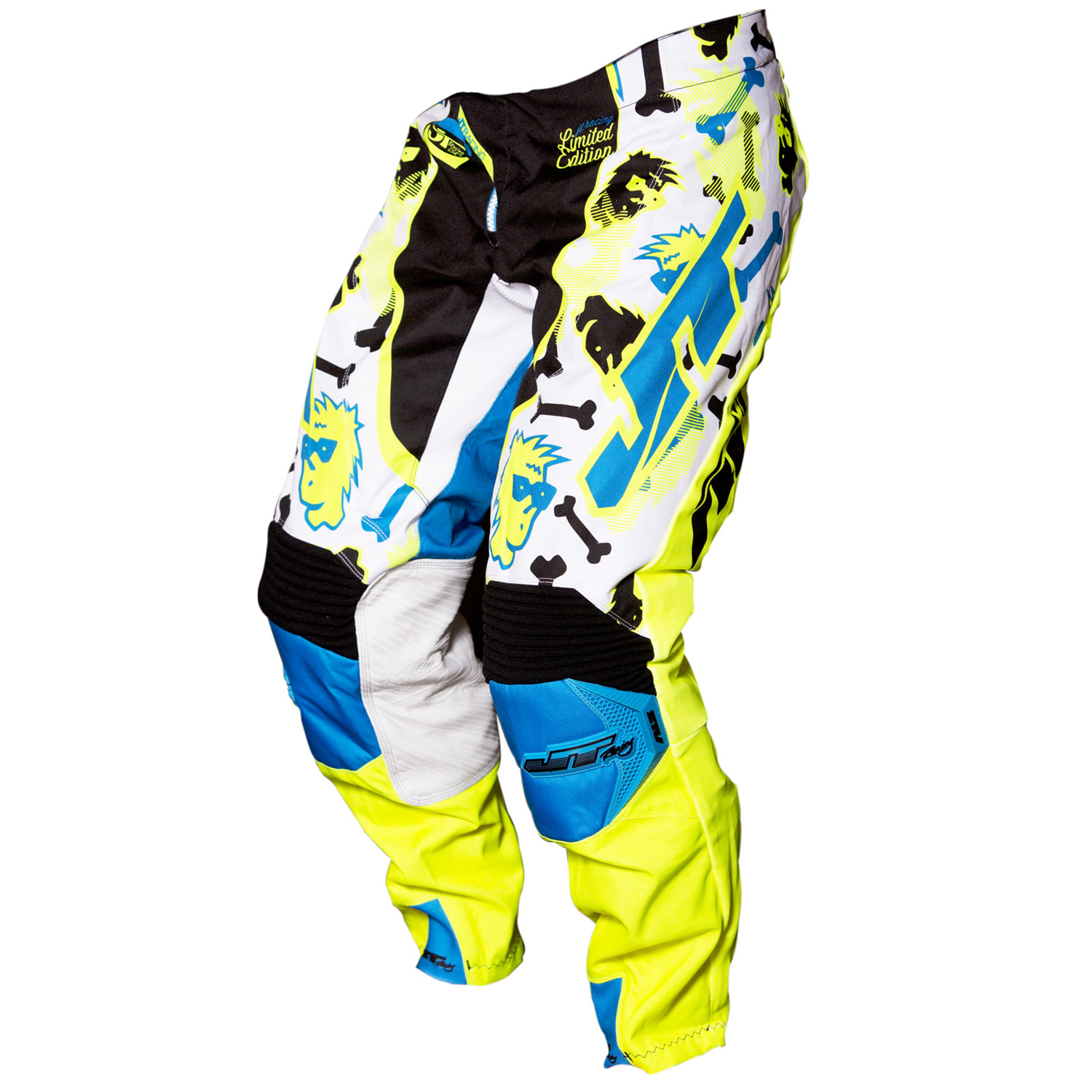 JT Racing USA Cross Pants HyperLite Bad Bones Black/Neon Yellow/Cyan