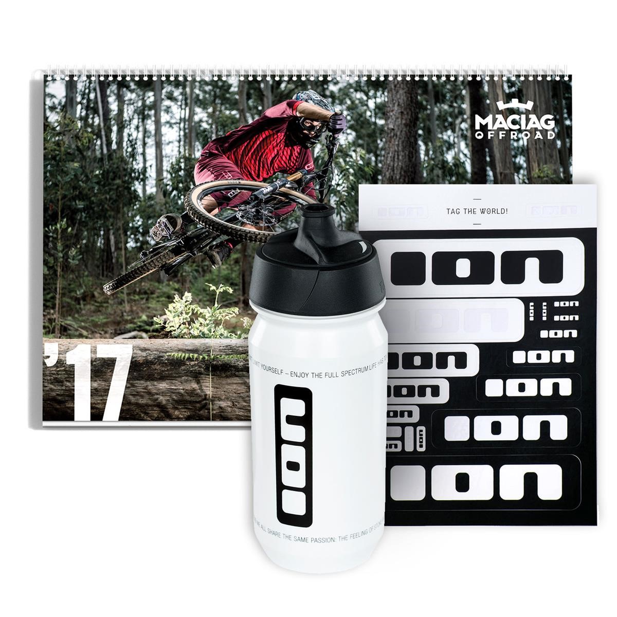 ION Bundle-Angebot Maciag Offroad Kalender 2017+ION Trinkflasche+Stickerbogen  Weiß, 500 ml