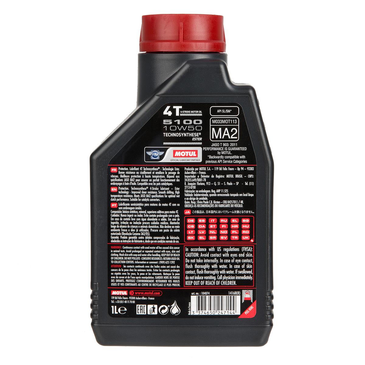 MOTUL techno-Synthese oil 5100 MA2 4 stroke 10w40 in accordance with the  regulations