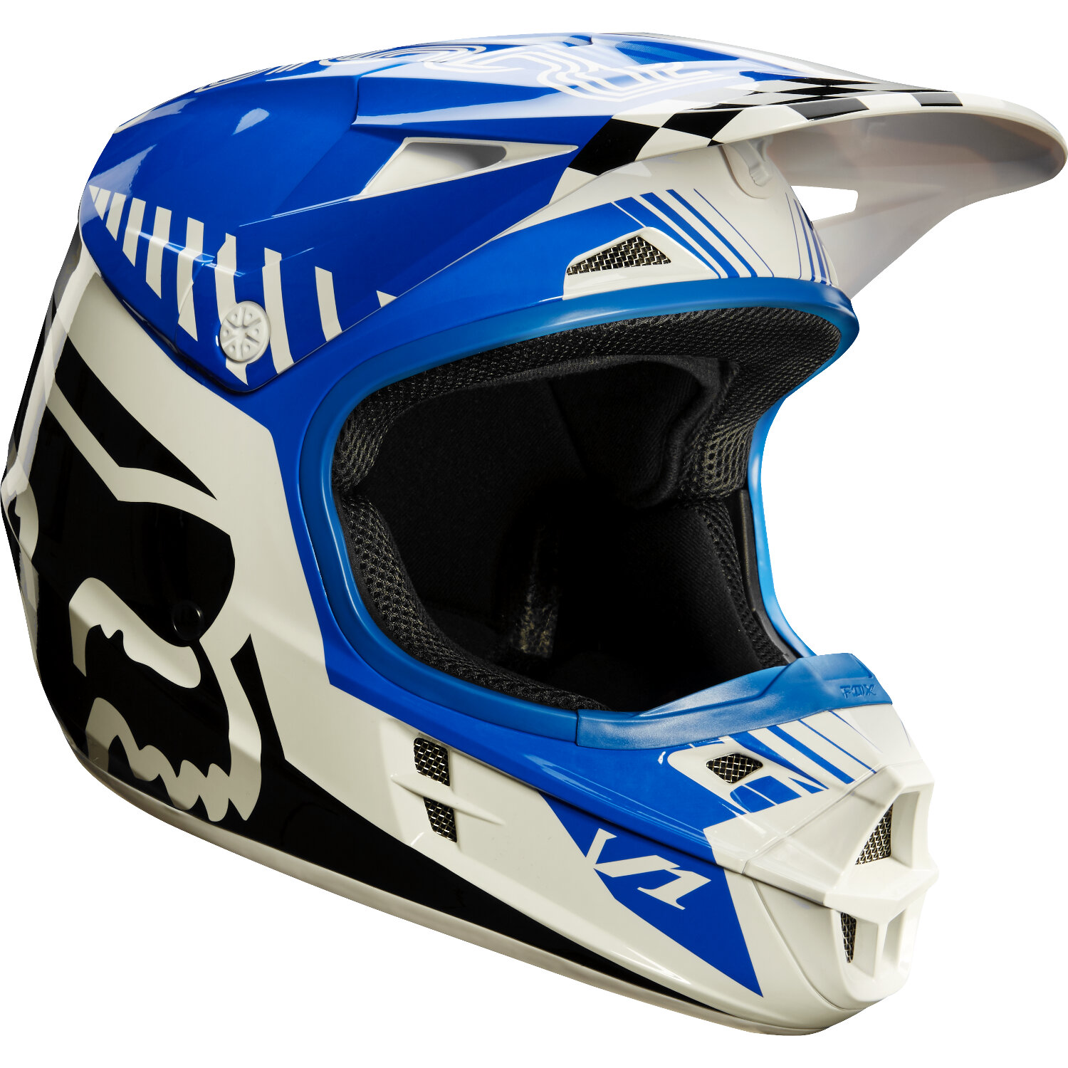 Fox Casque MX V1 Fiend Blue/Red - Special Edition