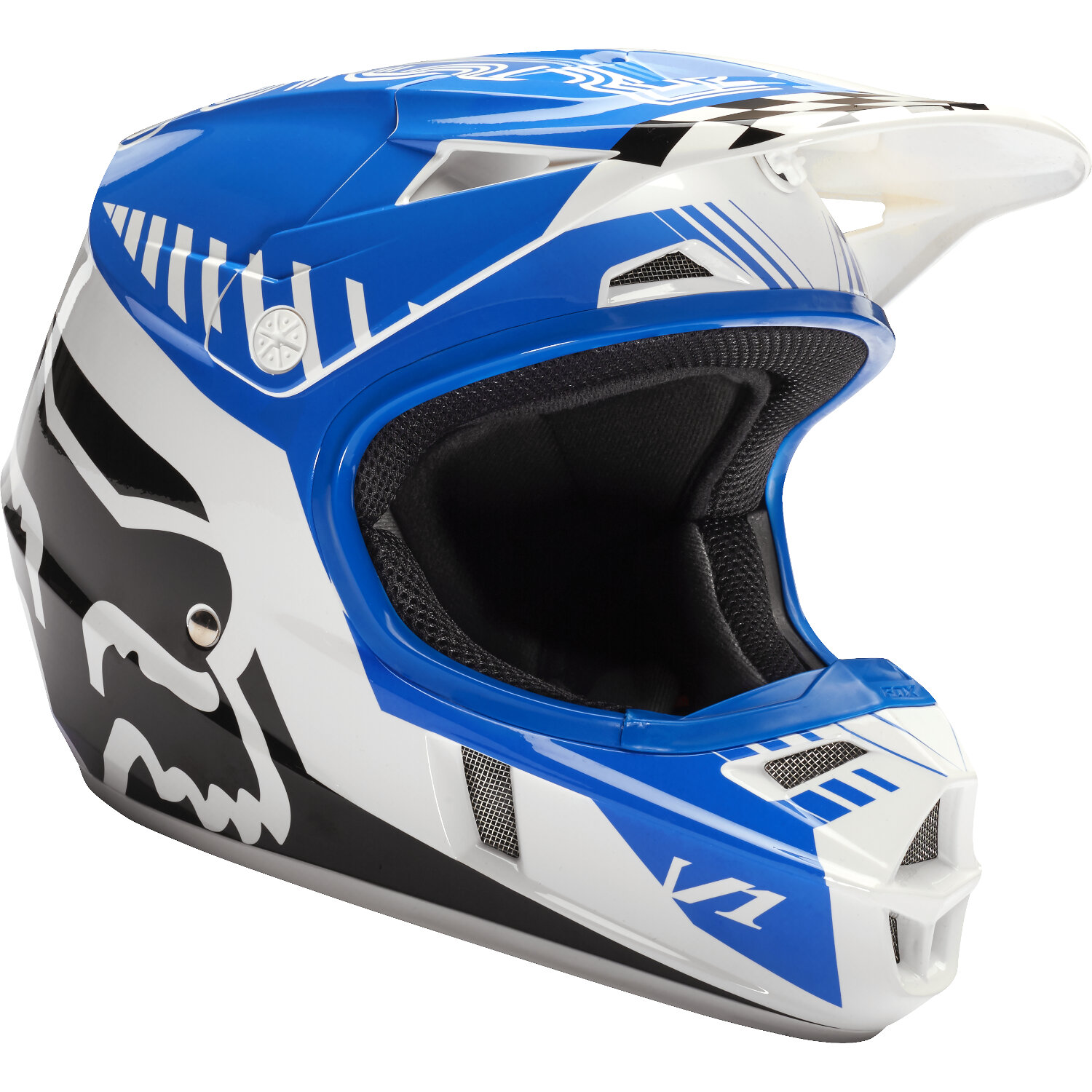 Fox Enfant Casque MX V1 Fiend Blue/Red - Special Edition