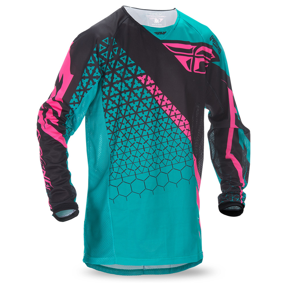 Fly Racing Maillot MX Kinetic Trifecta Teal/Pink/Schwarz